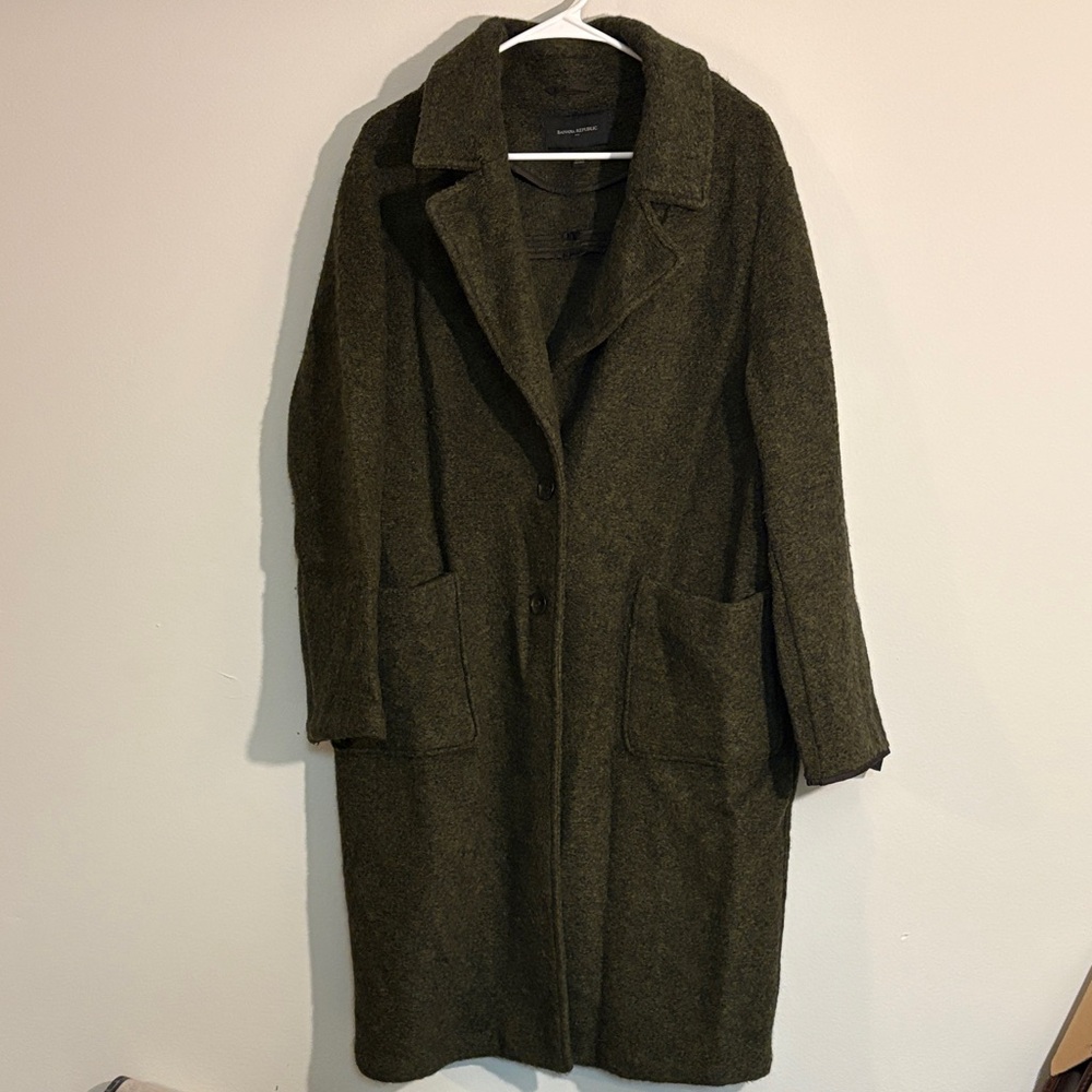 Banana republic women’s Long Olive Green Wool Blend Overcoat size large - Picture 1 of 10